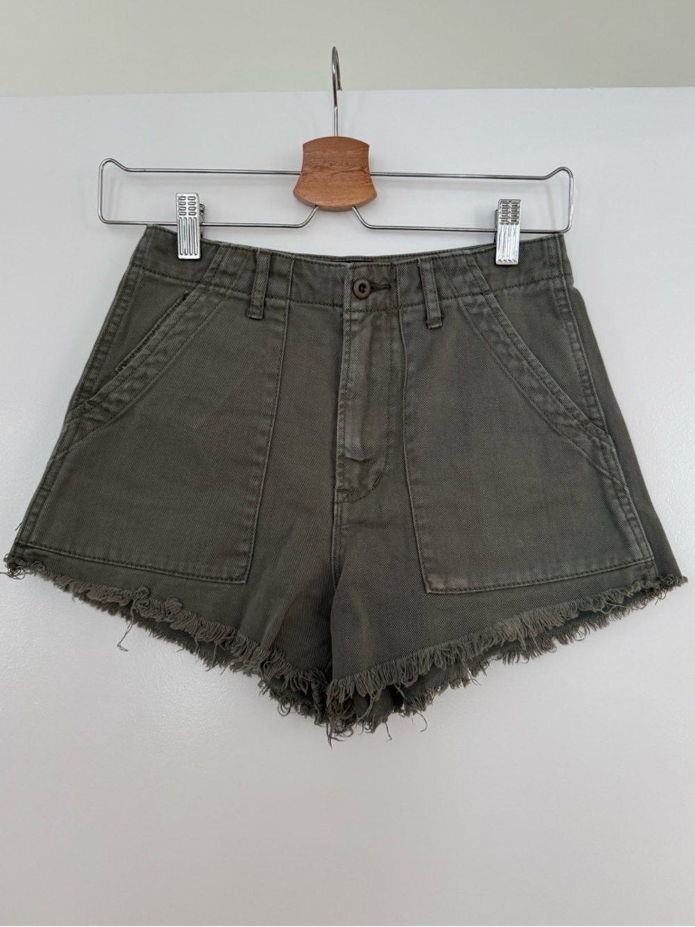 BDG Olive Frayed Hem Shorts